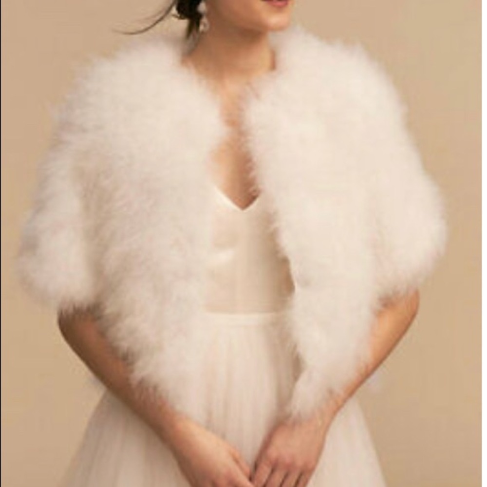 BHLDN // Annabelle - Ivory Marabou Feather Short Sleeve Jacket (M)